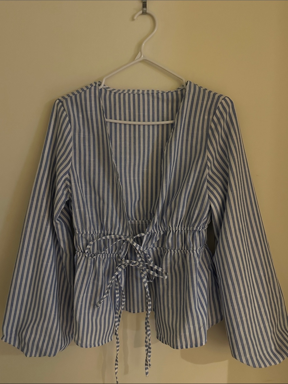Striped Blue and White Tie-Front Top